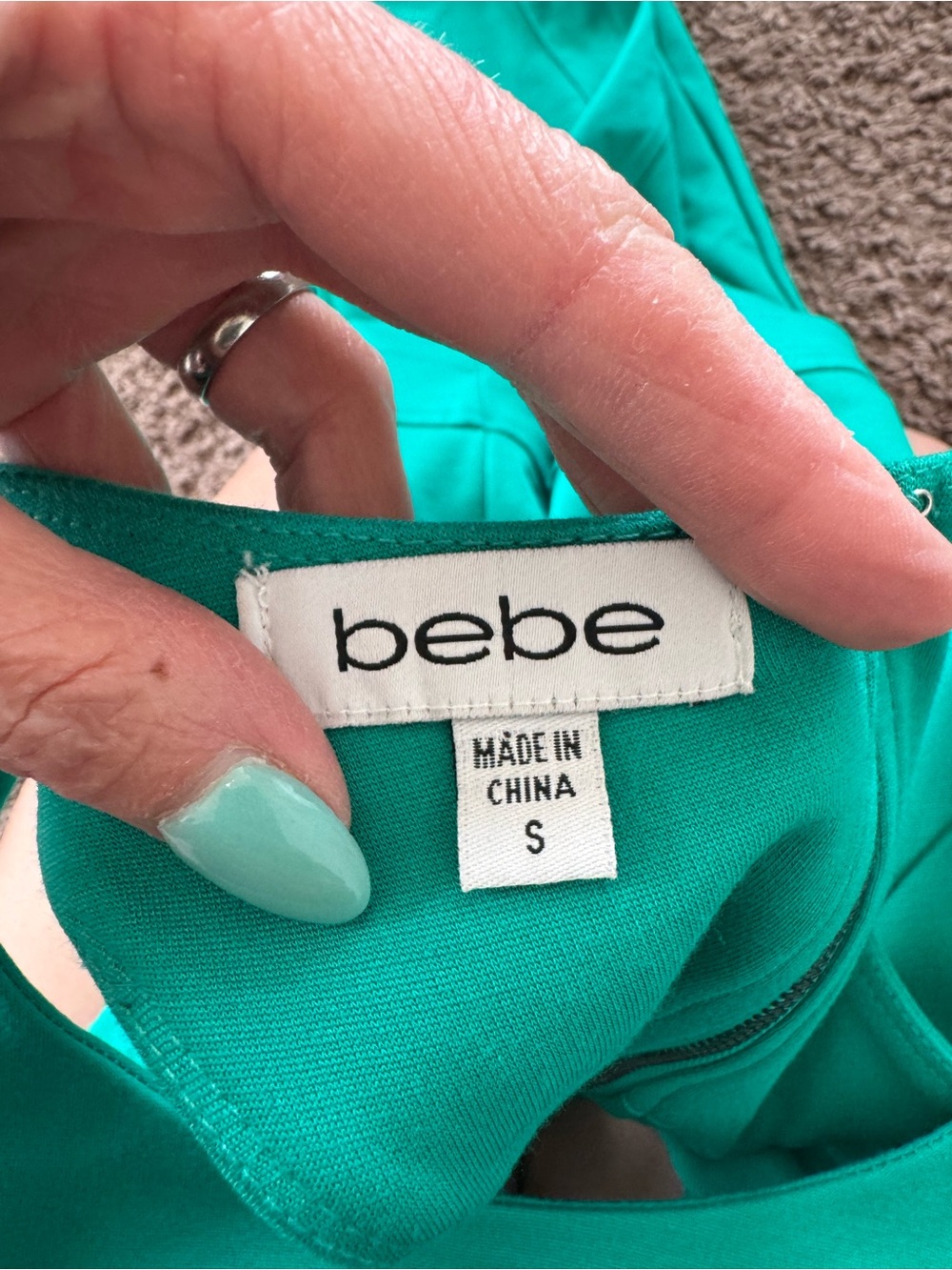Bebe Bodycon Mini Dress Cut Out Front Teal Green Sleeveless Size S Small - Picture 5 of 10